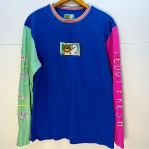 Teddy Fresh X Ripndip Colorblock Embroidered Long Sleeve Shirt Sz Large Cat Bear